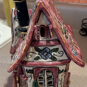 Charming Pink Ceramic House Figurine